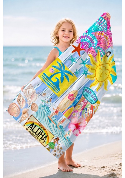 Tropikal Surf Deniz Temalı Plaj Havlusu - Bohem Marine Turkuaz Pembe Hızlı Kuruyan Mikrofiber Havlu Köpük Papatya Tropikal Surf Deniz Temalı Plaj Havlusu - Bohem Marine Turkuaz Pembe Hızlı Kuruyan Mikrofiber Havlu Köpük Papatya