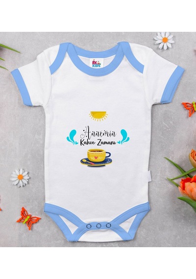 Bk Gift Bk Kids Annemin Kahve Zamanı Tasarımlı Mavi Bebek Body Zıbın-1 Çok Renkli