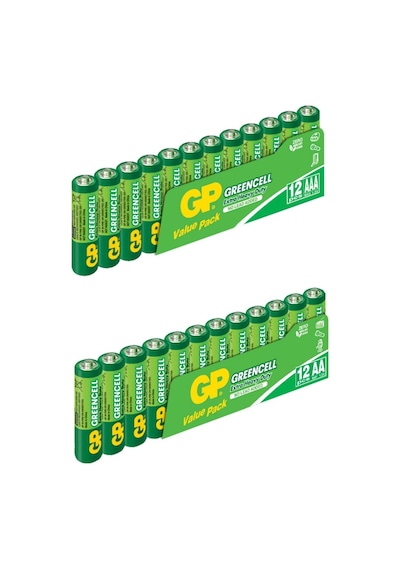 GP Greencell AAA İnce Kalem Pil 12'li + GP Greencell AA Kalem Pil 12'li