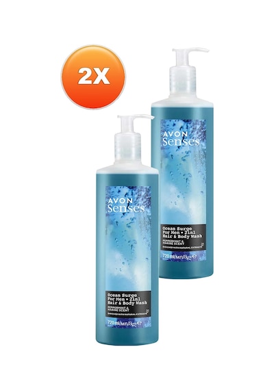 Avon Senses Ocean Surge Nane Ve Deniz Kokulu Saç Ve Vücut İçin Erkek Duş Jeli 2 x 720 ML
