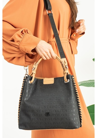 Just Polo Kabartma Desenli Mıknatıslı Çıtçıt Kapama El Çantası Omuz Askısıyla 4031mh Siyahtaba