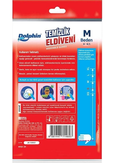 Dolphin Lateks Bulaşık Temizlik Eldiveni Kırmızı M 8-8.5 10'lu