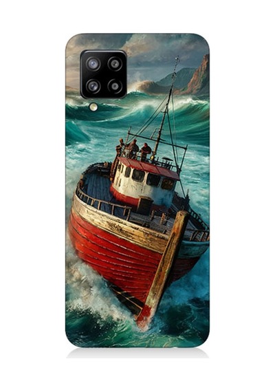 Samsung Galaxy A42 5g Uyumlu Fırtınada Kırmızı Gemi Desenli Silikon Kılıf Çok Renkli