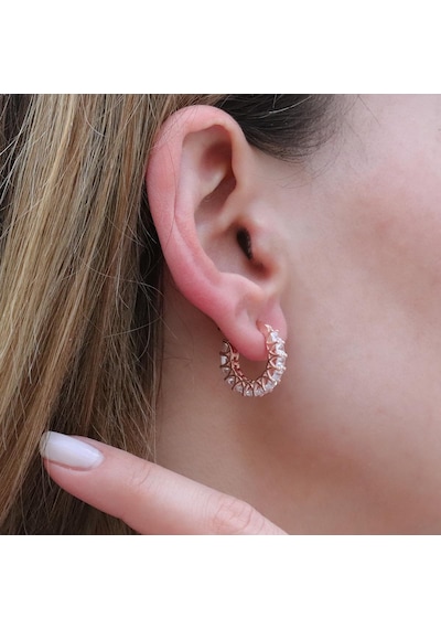 Zirkon Taşlı Rose Gold Kaplama Halka Gümüş Küpe 68490418