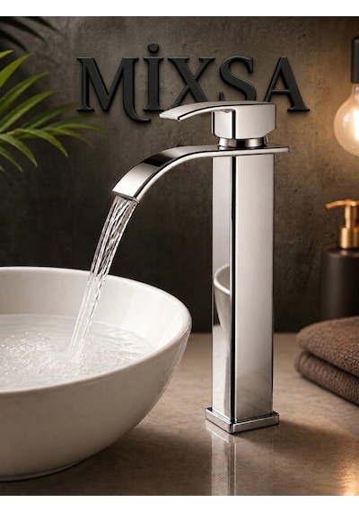 Krom Şelale Lavabo Bataryası Uzun Çanak Lavabo Musluğu Modern Çift Su Girişli Banyo Musluğu