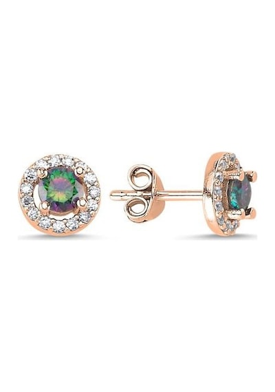 Brezza Lusso Jewelry 925 Ayar Gümüş Halo Tektaş Mistik Topaz Bayan Küpe