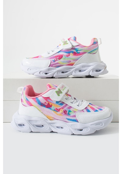 Adımist Çocuk Unisex Rahat Ortopedik Taban Işıklı Snakers Spor Ayakkabı Lento Işıklı Beyaz Pembe