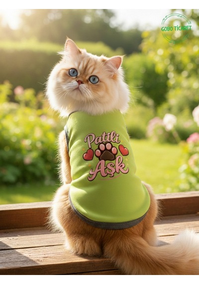 Yeşil Renkli Patili Aşk Baskılı Kedi Ve Köpek Kıyafeti Tişörtü Elbisesi Small/s/beden 1