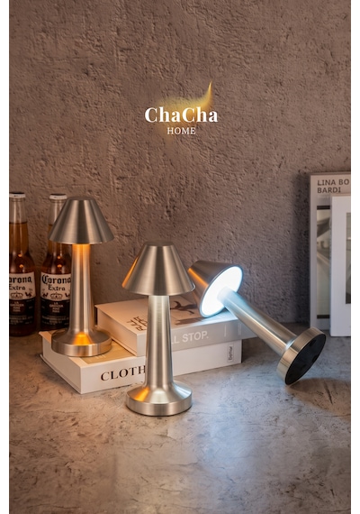 Chacha Home Pera Metal Led Masa Lambası 22x10 Cm - Lüks Dekoratif Abajur Ve Gece Lambası Gümüş