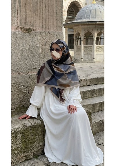 Qalortex Scarf Pamuklu Soft Rânâ Desen Eşarp-antrasit/kahve