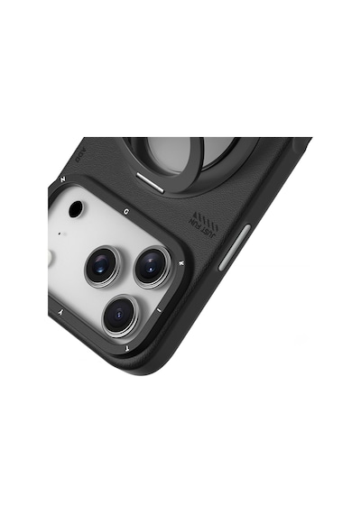 Apple Uyumlu iPhone 17 Pro Kılıf M-safe 360 Standlı Basit Mat Deri Desenli Youngkit Tech Leather Seri Kapak Siyah Siyah