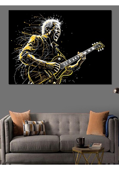 Elektro Gitar Çalan Adam Dekoratif Kanvas - Mdf Ahşap Tablo