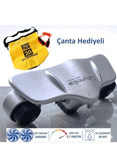 Sea Scooter Elektrikli Deniz Havuz Scooter 2x600 W Çift Motor + Çift Batarya Gri