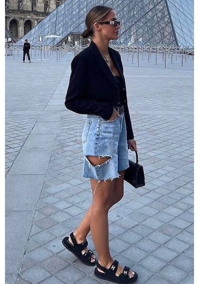 Madmext Mavi Yüksek Bel Yandan Yırtık Kot Şort Mg1477 Mavi