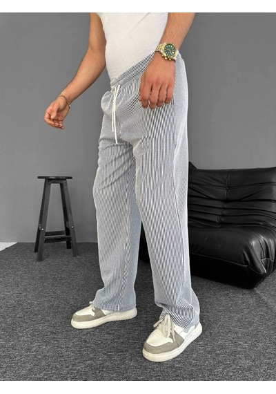 Su Yolu Çizgili Cepli Pantalon Yazlık - Gri -