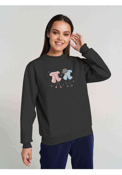 Pi Kadın Erkek Baskılı Füme Antrasit Kadın Sweatshirt
