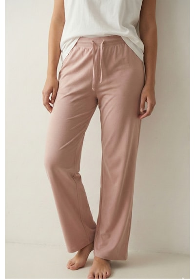 Elemge %100 Pamuk Süprem Kadın Pijama Altı Bol Kalıp Compact Penye Pembe Geniş Paça Ipli Terletmez Alt