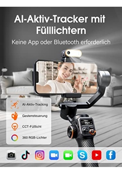M6 Kit 3 Eksenli Cep Telefonu Stabilizatörü Manyetik Aı Izleyicili Gimbal Akıllı Telefon Ayarlanabilir Cct Rgb Iş Diğer