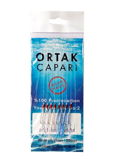 Ortak Çapari Youvella İğne 8 Köstek %100 Fluorocarbon Çapari Mavi Beyaz Uv