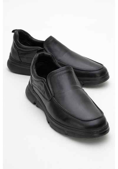 Dericlub Erkek Kalın Taban Bağcıksız Comfort Ayakkabı Gerçek Deri Cr 2676 Siyah