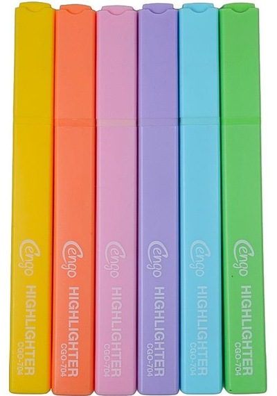 Cengo Kare Tipi Highlighter Fosforlu Kalem Fluorescent Renkler 6lı Set Cgo704 Çok Renkli