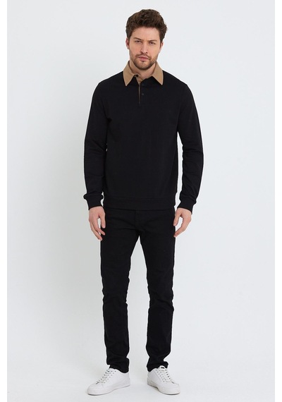 Polostate Erkek 2 İplik Pamuklu Regular Fit Polo Sweat Siyah Gömlek Siyah