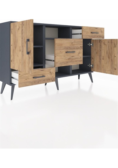 Arges Konsol 4 Raflı 3 Çekmeceli 2 Kapaklı 132x30x83 Antrasit-çam/çam Çam/çam Arges Konsol 4 Raflı 3 Çekmeceli 2 Kapaklı 132x30x83 Antrasit-çam/çam Çam/çam