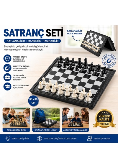 Yüksek Kaliteli Katlanabilir Manyetik Satranç Takımı 30x30 Cm Taşınabilir Seyahat &okul Satranç Seti