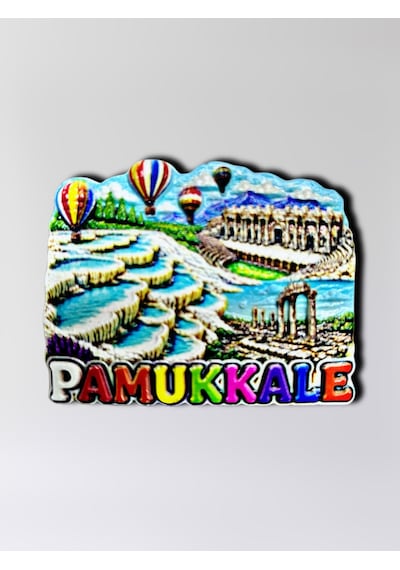 Pamukkale Polyester Kabartmalı Magnet 7x5,5 Cm Şehir Magneti Dekoratif Hediyelik Buzdolabı Süsü Kod:1856