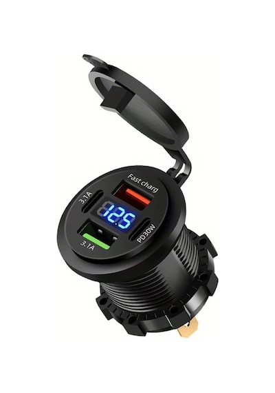 Dream011 Temel Siyah 120w Super Hızlı Şarj 2usb 2pd Dijital Voltaj Ekranlı Araç Şarj Cihazı 12 24v