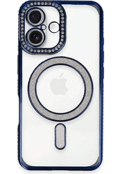 Newface Apple İphone 16 Kılıf Joke Simli Magneticsafe Kılıf - Lacivert