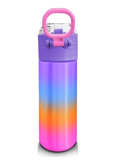 Coral High Kids Renk Geçişli Desenli Pipetli Ve Direkt İçim Çelik Termos 500 Ml 31875 Eflatun