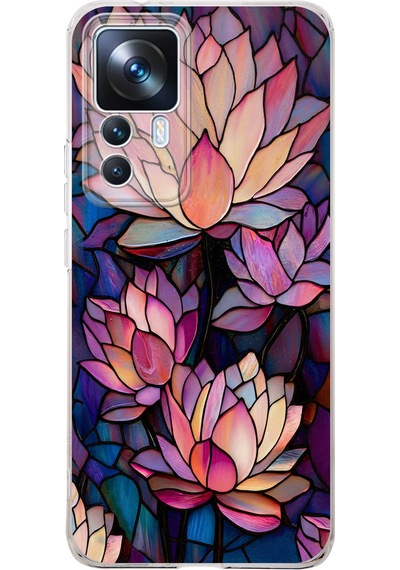 Printify Xiaomi Mi 12t İle Uyumlu Vitray Sessiz Lotus Tasarımlı Şeffaf Silikon Kılıf Şeffaf