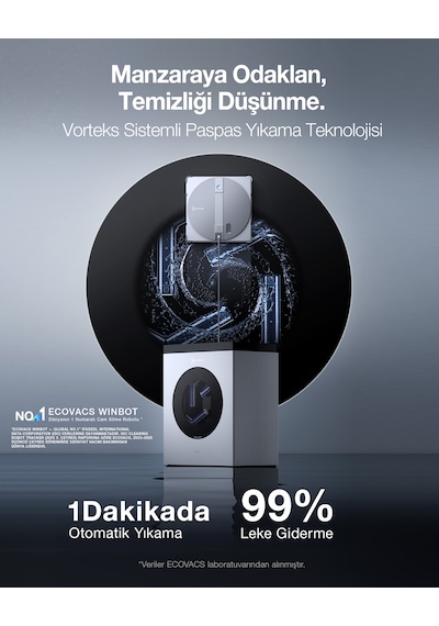 Ecovacs Winbot W3 Omni Cam Silme Robotu Ve Cam Silme Solüsyonu Gri