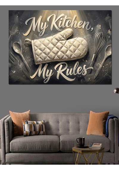 Mutfak Kuralları Fırın Eldiveni Yazısı Dekoratif Kanvas - Mdf Ahşap Tablo