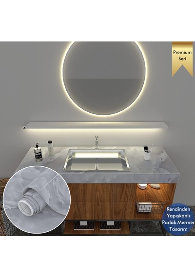 Technosmart 60x500cm Mermer Desen Kendinden Yapışkanlı Duvar Kağıdı Kaplama Mutfak Tezgeh Masa Folyo Açık Gri