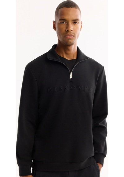 Avva Erkek Siyah Dik Yaka Fermuarlı Soft Touch Baskılı Regular Fit Sweatshirt A52y1281 Avva Erkek Siyah Dik Yaka Fermuarlı Soft Touch Baskılı Regular Fit Sweatshirt A52y1281