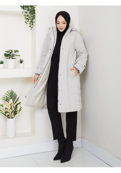 Eslemnur Nova Kumaş Şişme Mont 100cm Krem