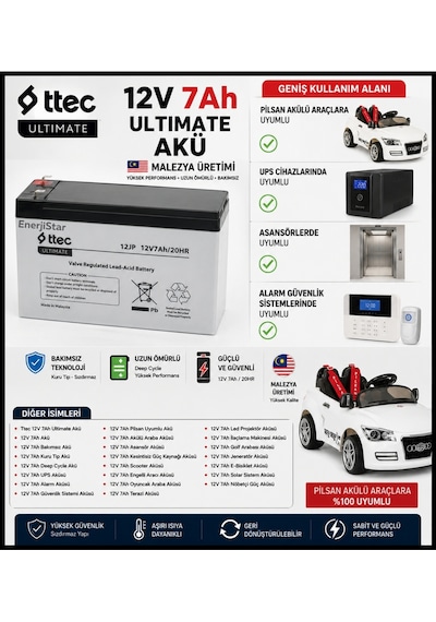 Ttec Ultimate 12v 7ah Bakımsız Akü Akülü Çocuk Arabası Ve Ups İçin