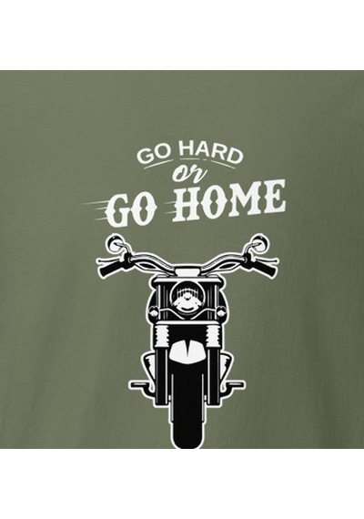 Wildstyle Go Hard Or Go Home Motosiklet Motivasyon Vintage Baskılı Unisex Bisiklet Yaka Pamuklu Tişört - Haki
