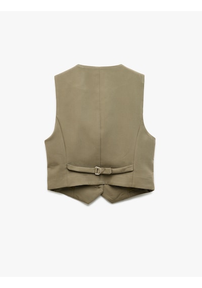 Koton Modal Karışımlı Astarlı Slim Fit V Yaka Düğmeli Blazer Yelek Haki 5sak20006pw Haki
