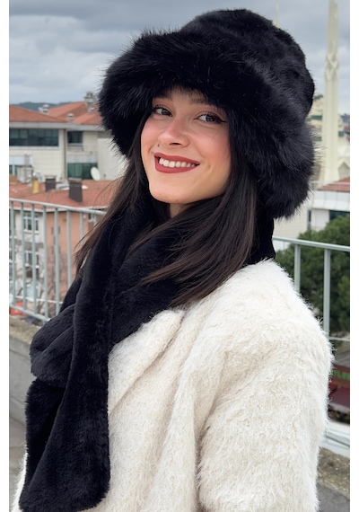 Mollycrush Kadın Suni Kürk Şapka Ve Atkı Seti Yumuşak Dokulu, Soğuk Havalar İçin Lüks & Şık Görünüm Siyah Mollycrush Kadın Suni Kürk Şapka Ve Atkı Seti Yumuşak Dokulu, Soğuk Havalar İçin Lüks & Şık Görünüm Siyah