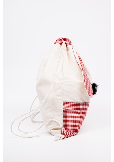 Fabric Craft Bag Çocuk Sırt Çantası Kırmızı Köpek Figürlü Krem - Kırmızı