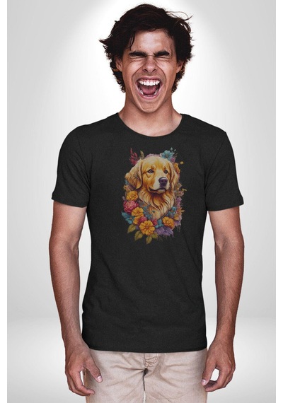 Golden Çiçekli Baby Face Unisex Unisex Siyah Organik Baskılı T-shirt Penye Yüksek Kalite Siyah
