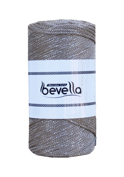 Simli 200 Gr 2 Mm Koyu Bej Polyester Makrome Ipi, Simli Çanta, Supla Ipliği