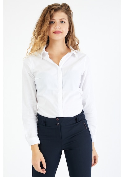 Pera Moda Kadın Basic Gizli Düğme Gömlek Beyaz