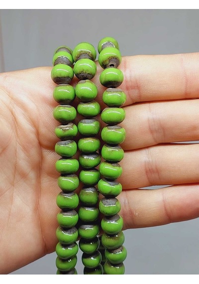 Yeşil Renk Sırlı Seramik Boncuk Dizi 8-9mm/29cm 54292 Çok REnkli