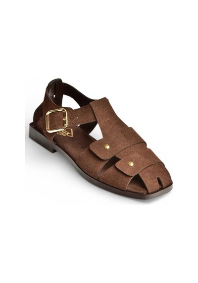 Fox Shoes Y458102502 Kahverengi Süet Büyük Toka Detaylı Kadın Sandalet Kahverengi