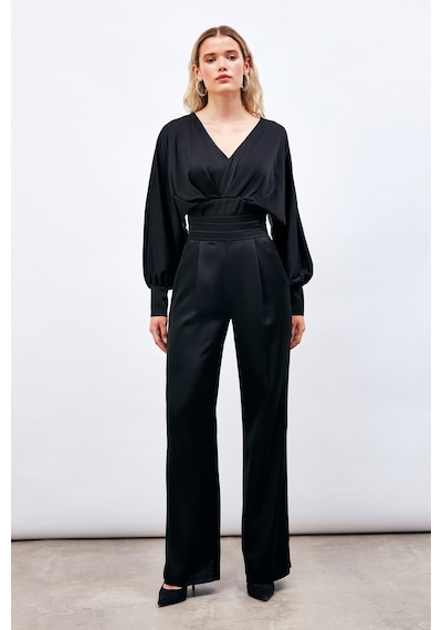 Sateen Cepli Salaş Saten Pantolon - Siyah