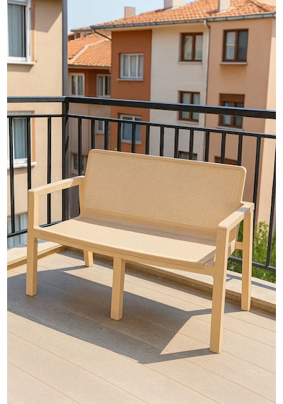 Prestij 2 Kişilik Mindersiz Plastik Bank, Bahçe Balkon Teras Plastik Koltuk Cappuccino